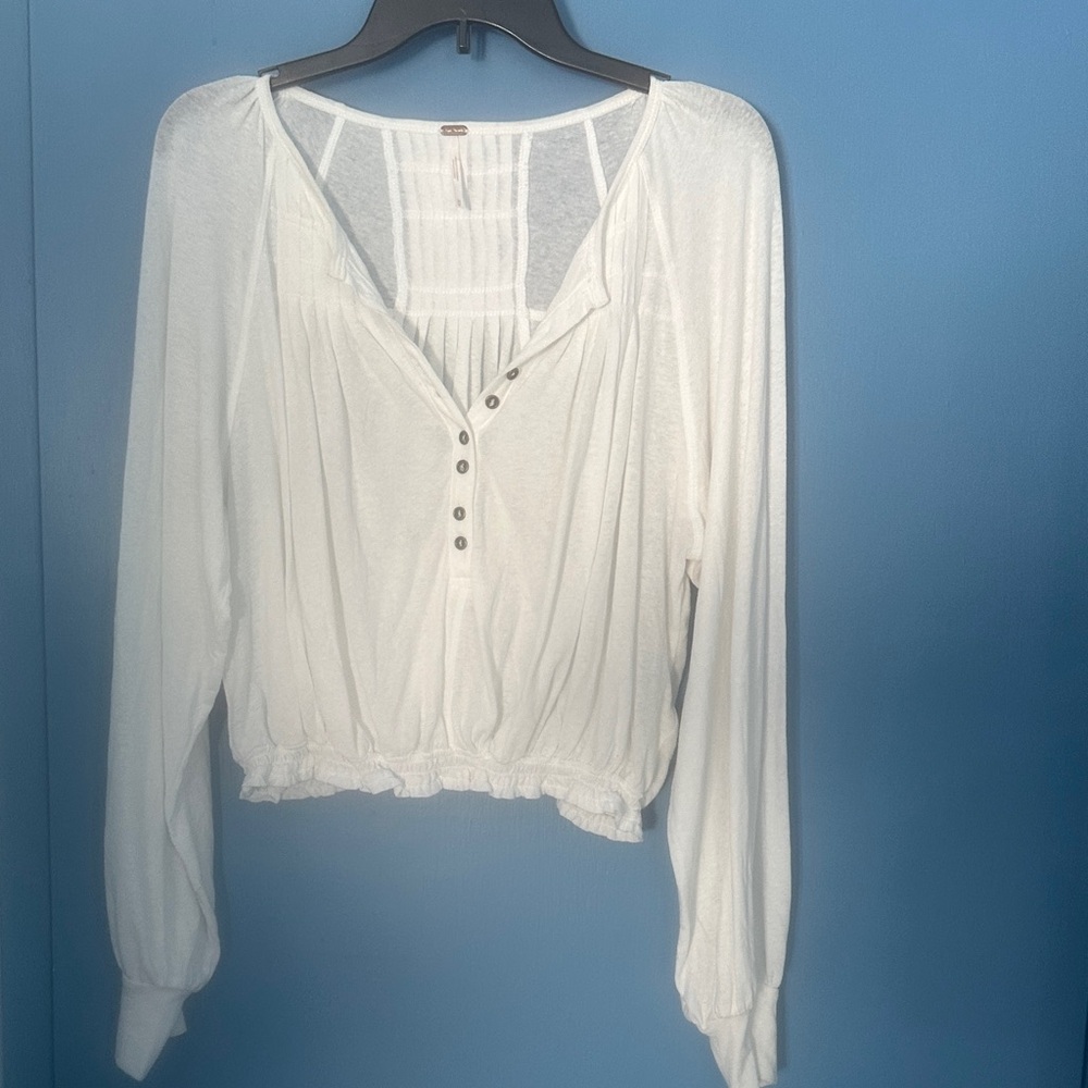 Free People White Button-Front Blouse